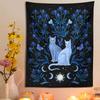 Moon Starry Sky Tapestry Flat Print Tarot Cat Moth Flower Pattern Aesthetic Wall Hanging for Bedroom Living Room Home Decor