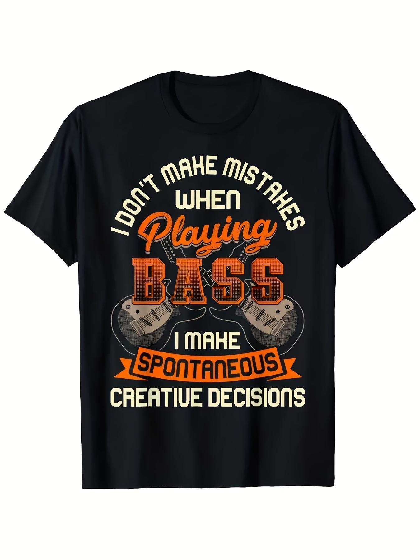 MenS Bass Guitar Graphic TShirt I Dont Make Mistakes When Playing Bass Print Black Musician Tee Casual Street Style S