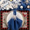 1-Pack Vintage Bird Branch Plaid Linen Placemats,Christmas Farmhouse Holiday Party Decor, Red Buffalo Plaid Design