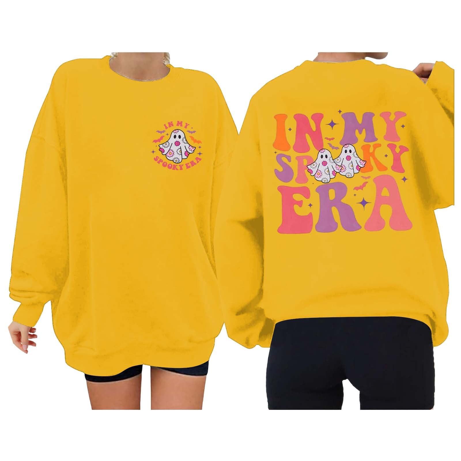 

Женский модный пуловер с круглым вырезом и длинными рукавами, с принтом на Хэллоуин M жёлтый