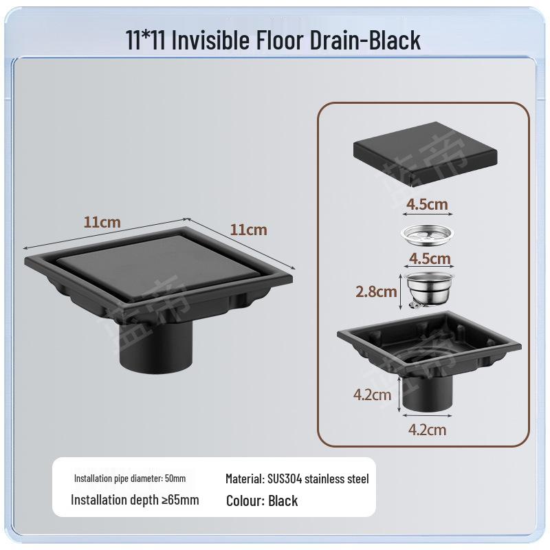 15x15 Odor-Proof Invisible Floor Drain, 304 Stainless Steel, Concealed for Bathroom or Shower Room