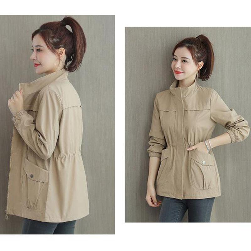Stehkragen Windjacke Kordelzug Taille Design Damen Mittellanger Schlanker Mantel Einfarbig Einfach Lässig Pendeln Temperament Britischer Stil Frühling Herbst