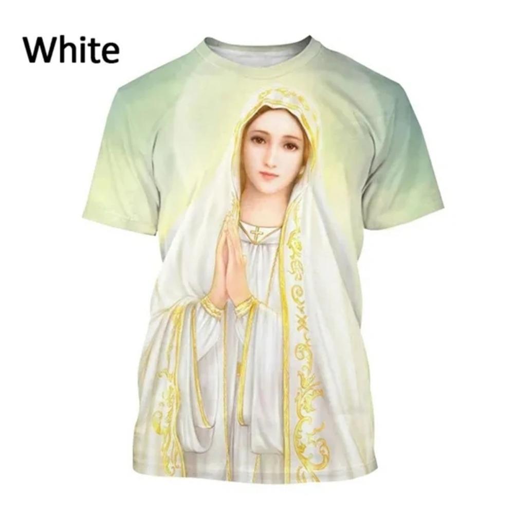 Summer Fashion Virgin Mary 3D Printing Christian Mother Of God Pattern Short Sleeved Unisex Street Faith Casual T-Shirt