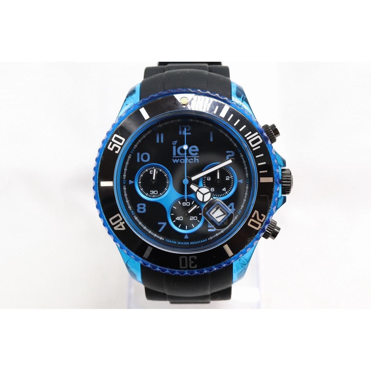 Used [W312-16] Working item Battery replaced ice watch ice watch chronograph rotating bezel wristwatch rubber belt men s