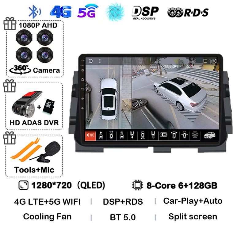 Android 14 Wireless Carplay+Auto For NISSAN MICRA KICKS 2017 2018 2019 Car Radio Multimedia DSP Video Player GPS Navi 360 Camera