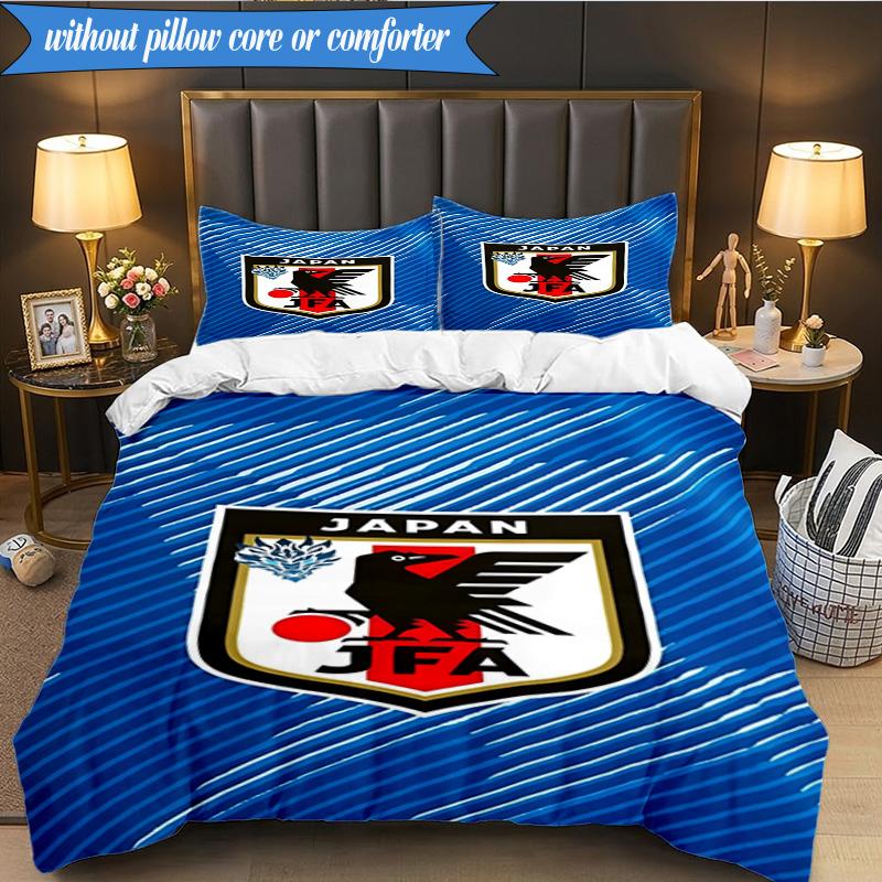 3PCS Japan Football Association Emblem Bedding Set 2D Printing (Includes 1 Duvet Cover + 2 Pillowcases Coreless), Bedroom decor,Fan gift