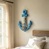 13" Nautical Wooden Wall Art with Hemp Rope Coastal Beach Theme Wall Hanging Ornament with Shells Starfishes for Home Bathroom Living Room Bedroom