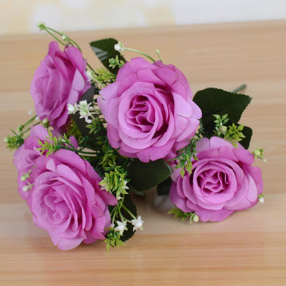 

High Quality 5 Heads Real Happy Flower Silk Photography Photo Gift Natural Simulated Rose Buds Haitang Flower Home Decorative фиолетовый