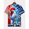 Men's 3D Rooster Printed T-shirt Humorous Digital Printed Short Sleeved T-shirt Breathable Polyester Round Neck Casual