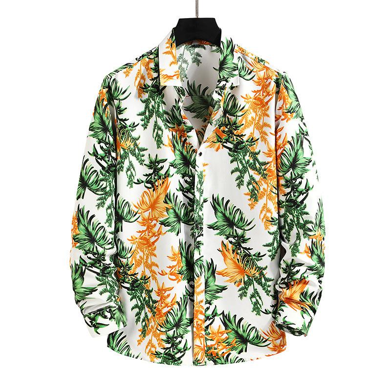 Camisa de otoño para hombre, estilo Hong Kong, informal, de talla grande, con estampado floral, de manga larga
