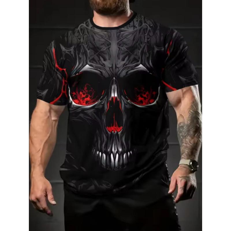 Summer Round Neck 3D Skull Print Top Fashionable Casual Short Sleeved Men's T-shirts