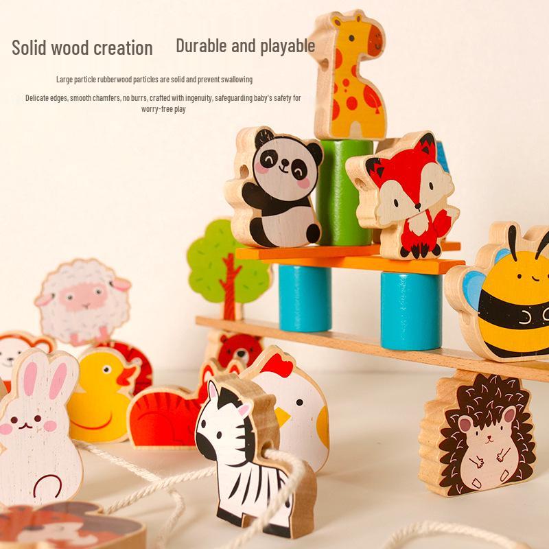 Wooden Cartoon Educational Balance Toy for Children: Creative Animal Beading for Parent-Child Interaction