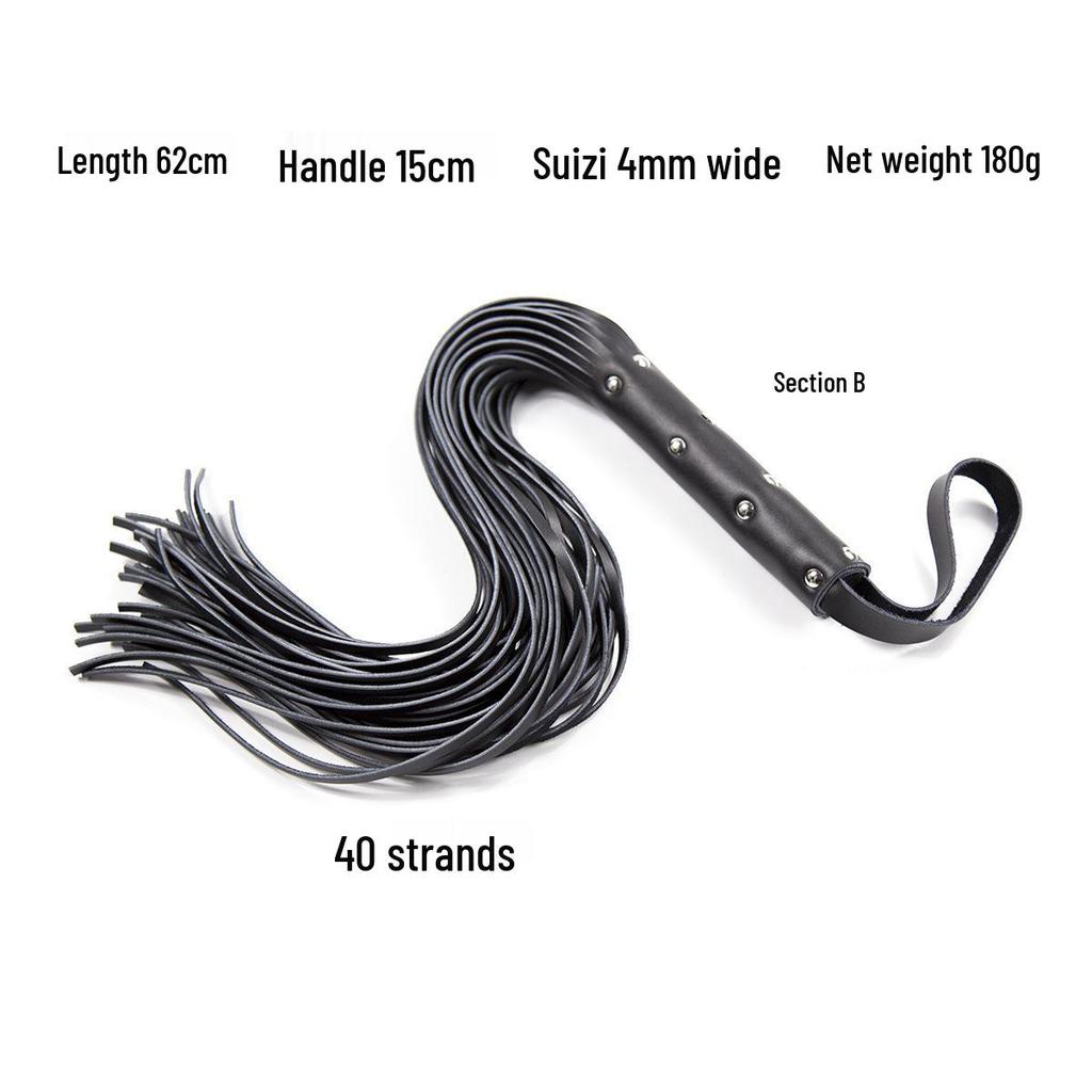 Long Genuine Leather Whip with Multiple Tassels for Men & Women, SM Training & Spanking Tool