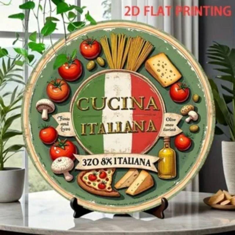 Round Metal Sign Italian Japanese Kitchen Decor 20x20cm
