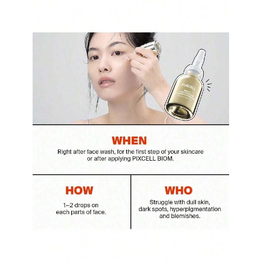 PURCELL Sérum Visage Glutathion 5% 30ml - Haute Concentration Avec Vitamine B3, Vitamine E, Acide Tranexamique, Hydratant & Éclaircissant, Léger