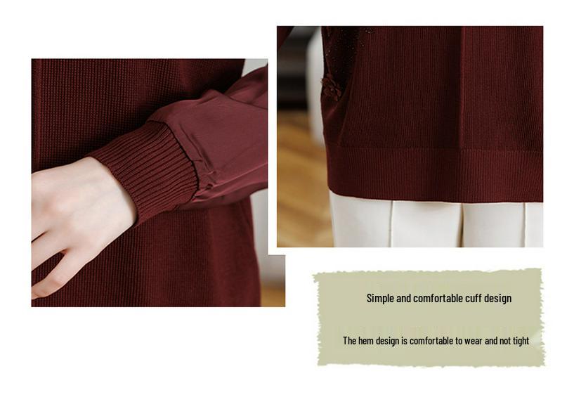 2026 Spring Ice Silk Wool Patchwork Knitwear for Middle-aged and Elderly Women