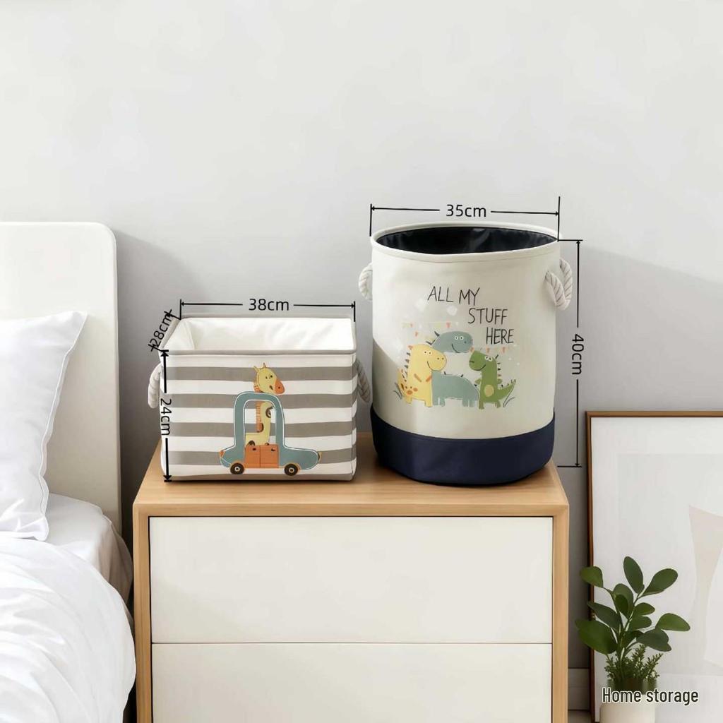 Cartoon Embroidered Fabric Toy Organizer & Laundry Basket