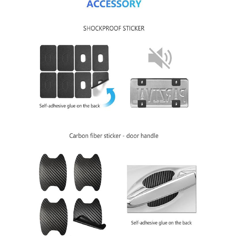 Carbon Fiber License Plate Frames- Black Carbon Pattern Aluminum Front & Rear Car Tag Holder Cover 2 Pack With Mount Hardware, Screws, Caps,