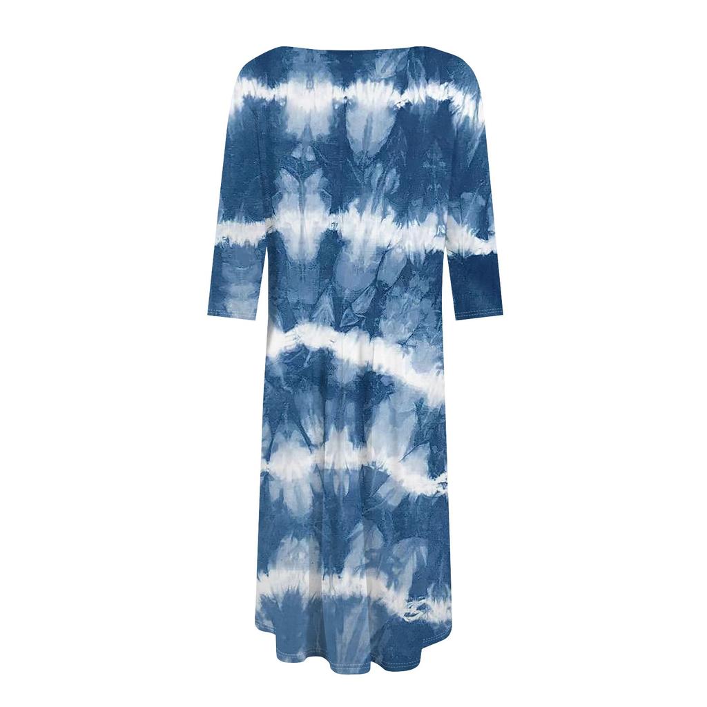 Women's Casual Fashion Round Neck Three Quarter Sleeve Print Midi Dress