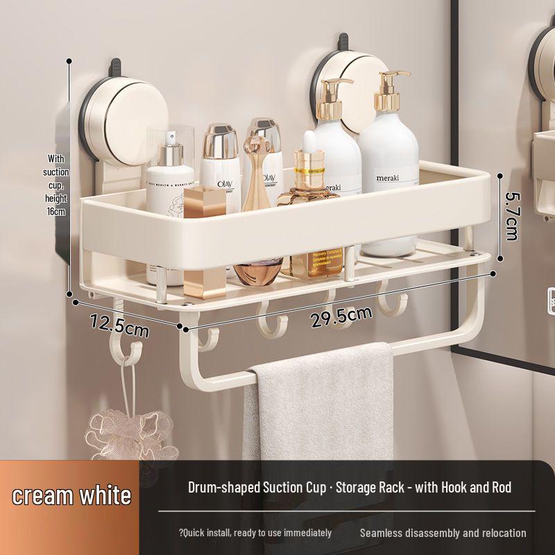 No-Drill Wall-Mount Bathroom Storage Rack with Suction Cup