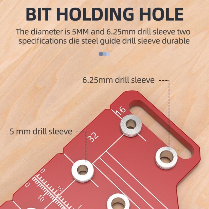 Cabinet Hole Drilling Guide with Aluminum Plate, Guide Bushings and Metal Parts for Shelf Pin Layout and Furniture Assembly Work Tasks
