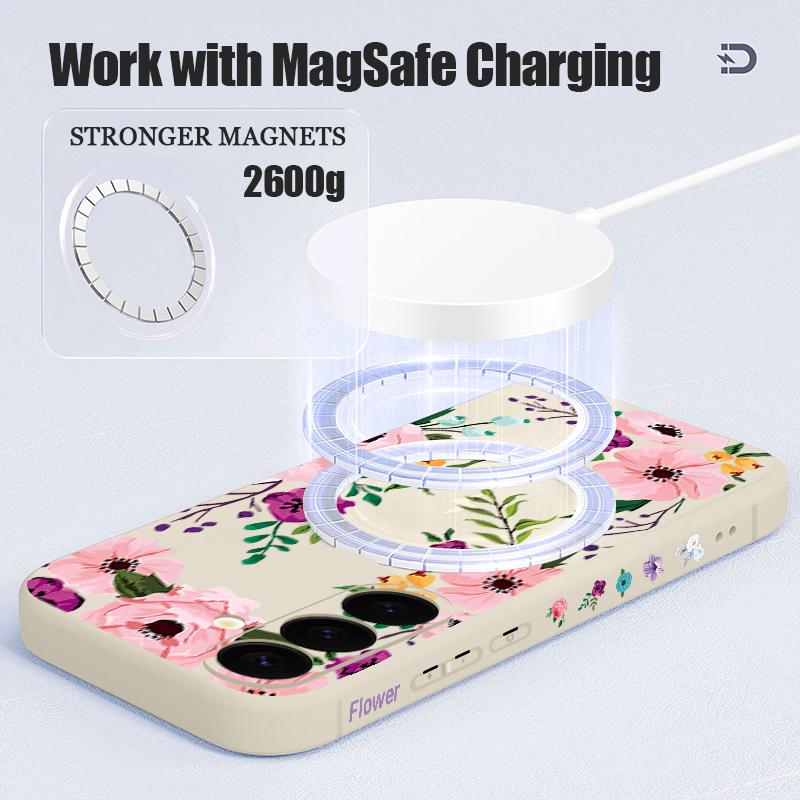 Peony Flower Case For Samsung Galaxy S25 S24 S23 S22 Ultra Plus S24 S21 FE For Magsafe Wireless Charge Magnetic Soft Phone Cover