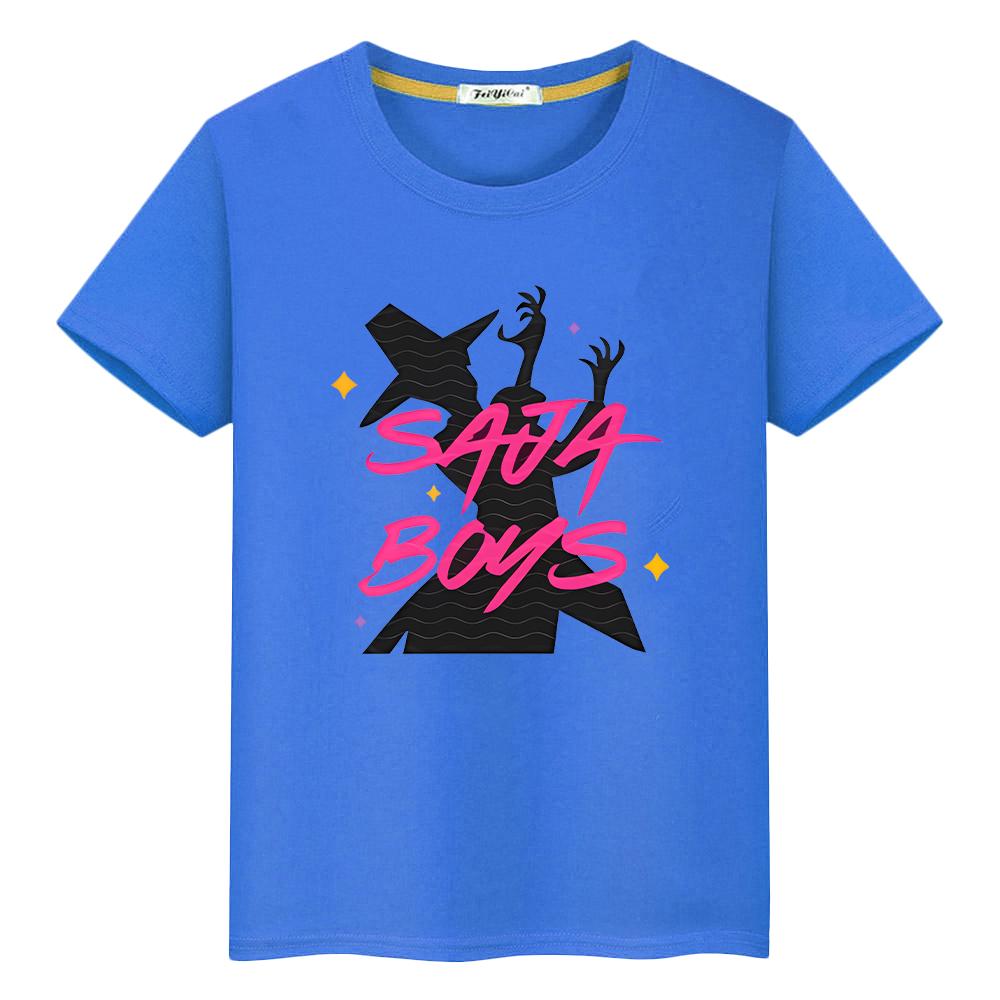 Saja Boys Kawaii Tees Kpop Demon Hunters Print 100%Cotton T Shirt for Kids Boy 10year Cute Tops Anime Short Y2k  Girls Clothes
