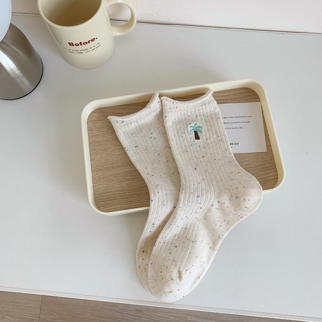 Boneless Socks Girls Tube Socks Rolled Edge Dot Gauze Embroidered Puppy Girl Socks Trendy Cute Student Stockings