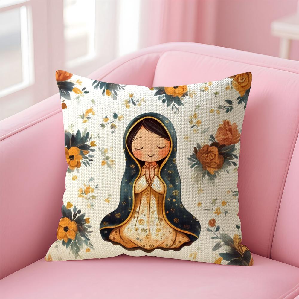 

Our Lady of Guadalupe Floral Cushion Cover Comfort Sofa Bed Silky Elegant Invisible Zipper Decorative Holiday Gifts 30x30cm
