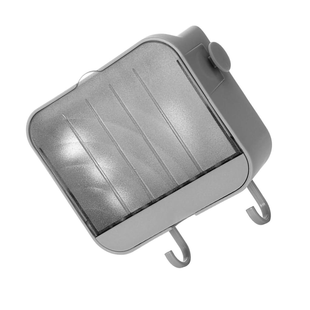 Soap Holder Punch Free Wall Mounted Durable PP Double Layer Double Hook Design Soap Storage Box for Bathroom Grey