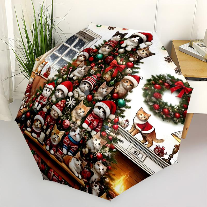 

1pc Christmas Cats Automatic Open/Close Folding Umbrella - Compact 8-Rib Design, Daily Use, Perfect Gift for Friends & Family yy251124192