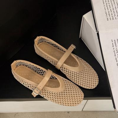 Tragen Sie im Sommer runde Zehenpartie, gerade Schnallen, lässige und bequeme Damen-Ballerinas, ausgeschnittene Mary Jane-Einzelschuhe und Netzschuhe
