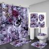 Purple Rose Moon Shower Curtain Waterproof Polyester Washable Non-Slip Mat Rugs Carpet Toilet Seat Cover Bathtub Bathroom Decor