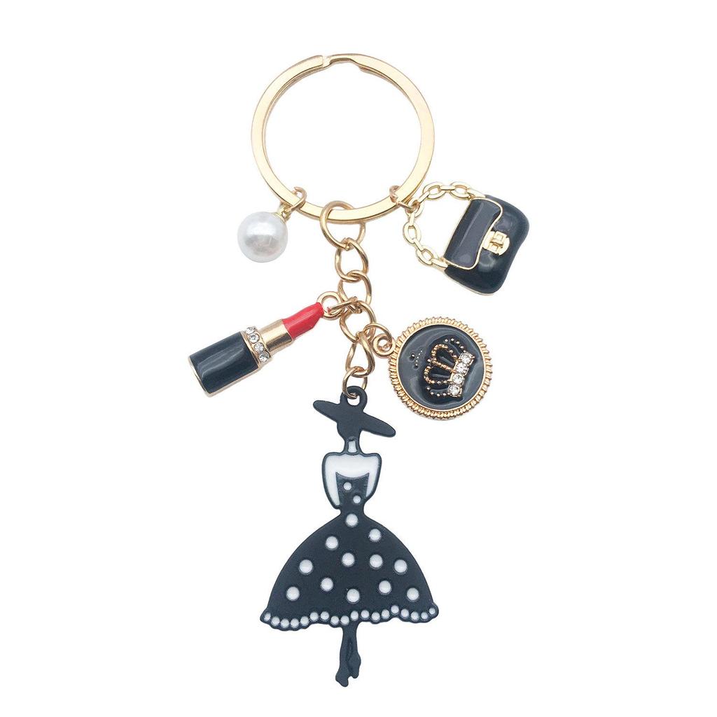 Lipstick & High Heels Keychain with Red Wine Glass Pendant