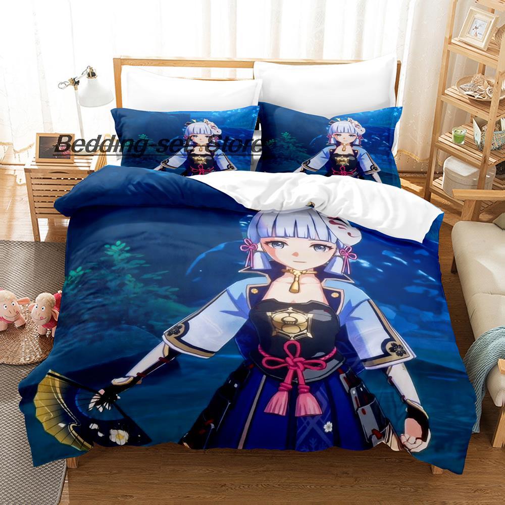Game Genshin Impact Kamisato Ayaka Bedding Set Single Twin Full Queen King Size Bed Set Aldult Kid Bedroom Duvetcover Sets