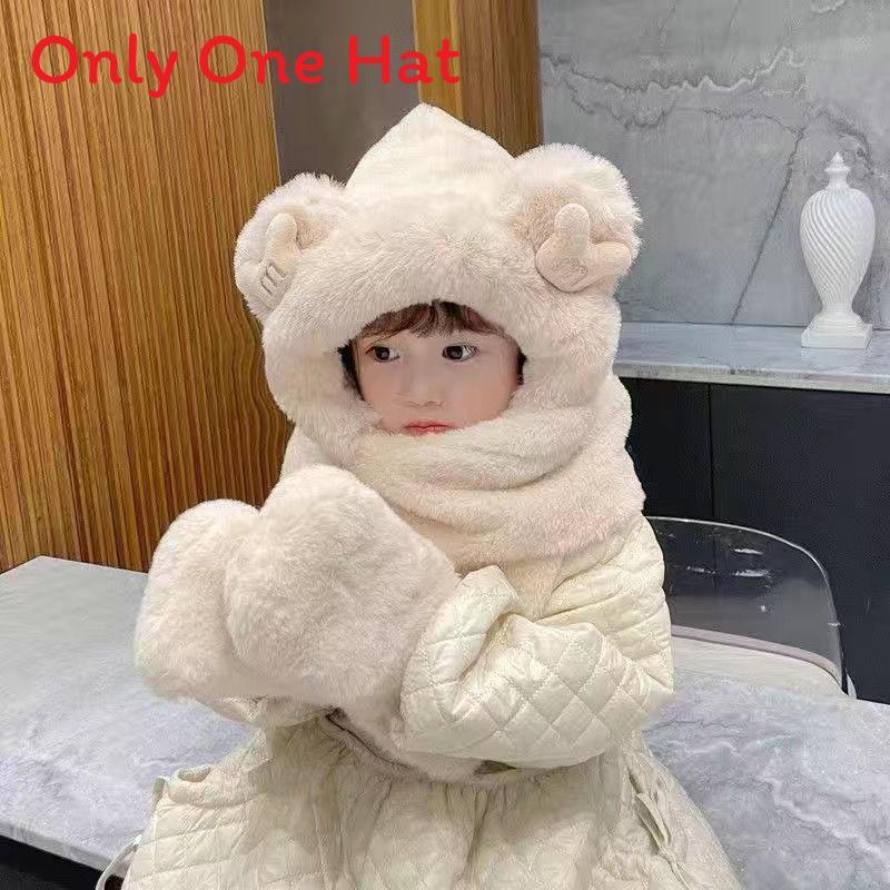 Bear Hat Kids Winter Plush Hat Scarf Set With Windproof Ear Protection For Warmth And Style Kids Beige