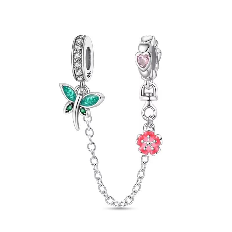 Original Copper Safety Chain Star Moon Airplane Earth Inlaid Zircon Charms Beads Fits Bangle Bracelet Diy Jewelry