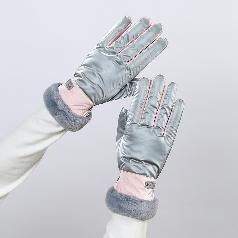 Gloves female winter cute touch screen velvet thickened five fingers student riding warm skiing windproof waterproof Korean version network