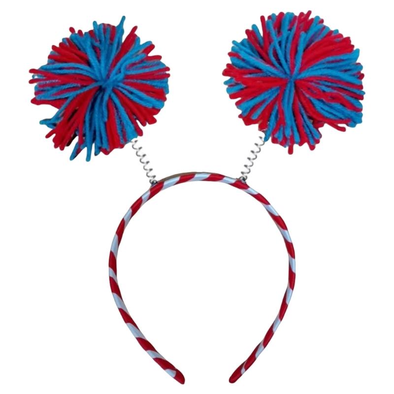 Furry Yarns Hairhoop for Family Gathering 3 Color Pompoms Headpiece Costume Hair Decoration for Casual and Formal Event