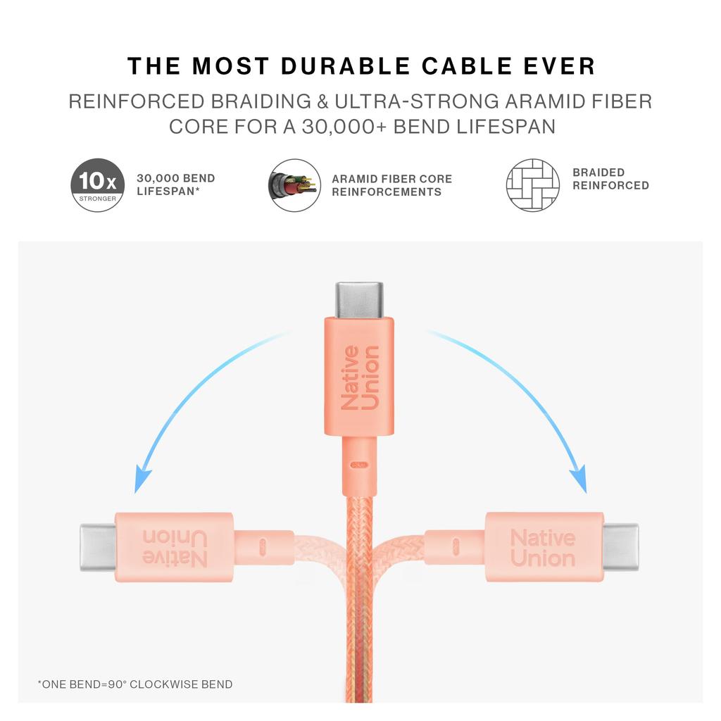 Native Union Belt Cable XL 100W To Super Strong Charging Cable with Cable Strap Compatible with iPhone MacBook Pro Air and Surface Go 3 Type-C - USB-C