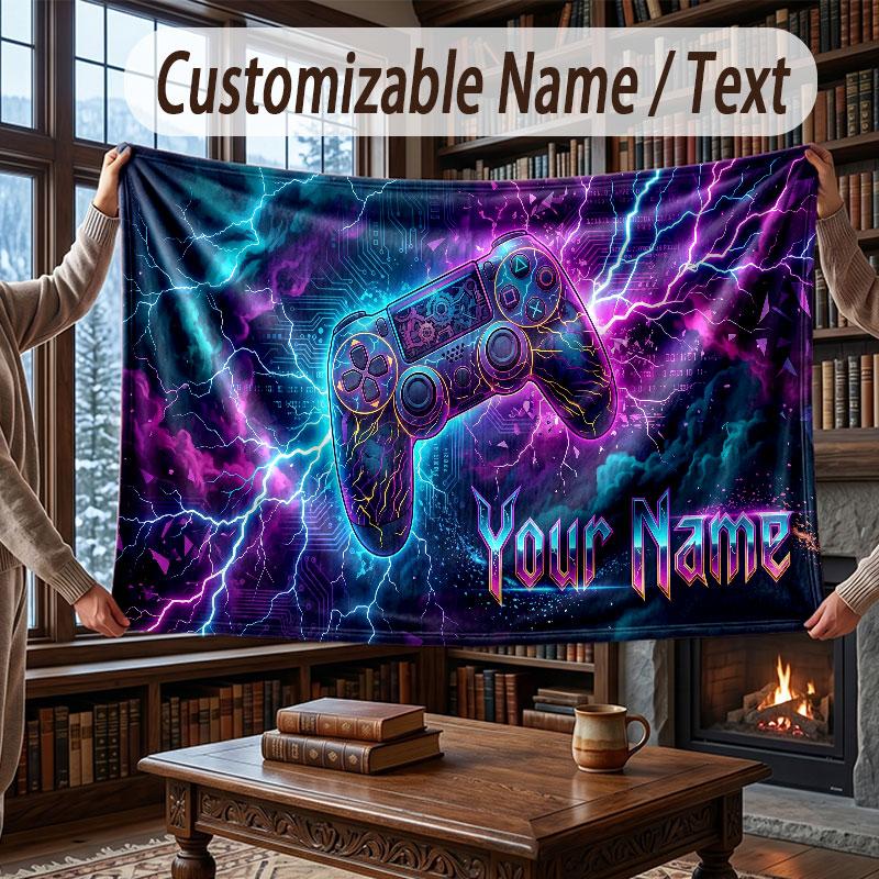 Neon Colorful Theme Throw Blanket Custom Name Text Personalized Blanket Soft Cozy Blanket for Home Sofa Bed