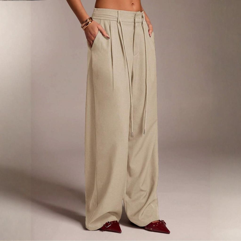 Women's Ffashionable Color Pocket Tie Loose Casual Suit Pants Commuting Straight Leg Casual Pants
