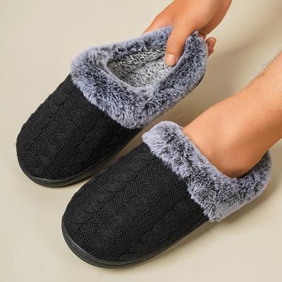 Mode Komfort Strick Baumwollpantoffeln für Damen Kunstfell Warme Zuhause Plüschpantoffeln Frau Winter Leicht Rutschfest Baumwoll-Sandalen Damen