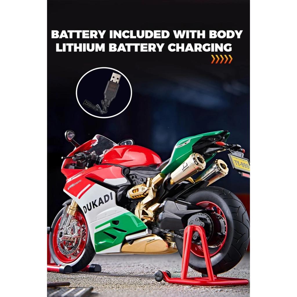 Mierka 1/9 Ducati 1199 Panigale R Zliatinový Motocykel Diecast Model Bootovateľný Sprejovateľný Dynamický So Zvukom Svetlom Zberateľská Ozdoba Darček Pre Chlapcov