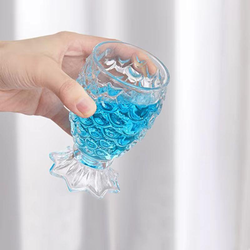 180ml Embossed Fish Scale Pattern Cocktail Cup 2pcs Set Mermaid Wine Glass Fish Tail Glass Cup Juice Bubble Water Milk Tea Mugs