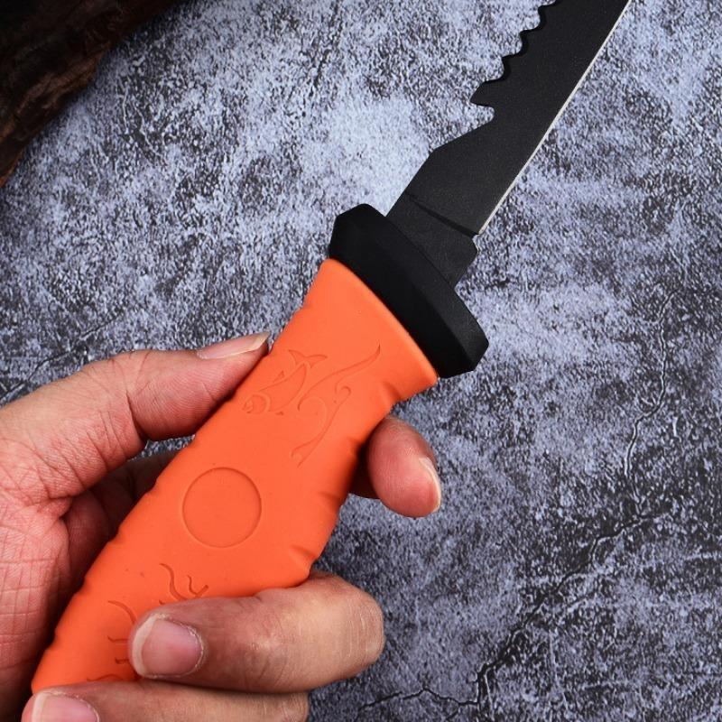 Non-slip Fish Scale Scraper Stainless Steel Fish Fillet Cutting Knife Rubber Handle Multifunctional Fishing Knife Fishing Tool Fishing Gear