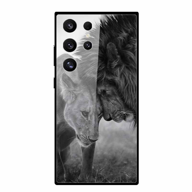 For Samsung S25 S 25 Ultra Hard Tempered Glass Case Capa Coque Bumper For Samsung Galaxy S 24 S24+ FE Wolf Phone Back Cover