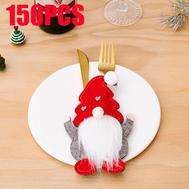 150pcs New Christmas Decorations Gnome Knife and Fork Set Faceless Old Man Knife and Fork Bag Rudolph Cutlery Set