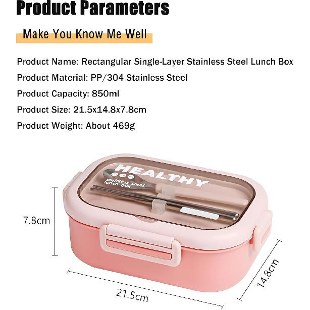 Edelstahl-Lunchbox, 2-Fächer-Bento-Box für Erwachsene, Leicht zu reinigen, Auslaufsicheres Design, Lebensmittelaufbewahrungsbehälter mit Geschirr für die Familie,