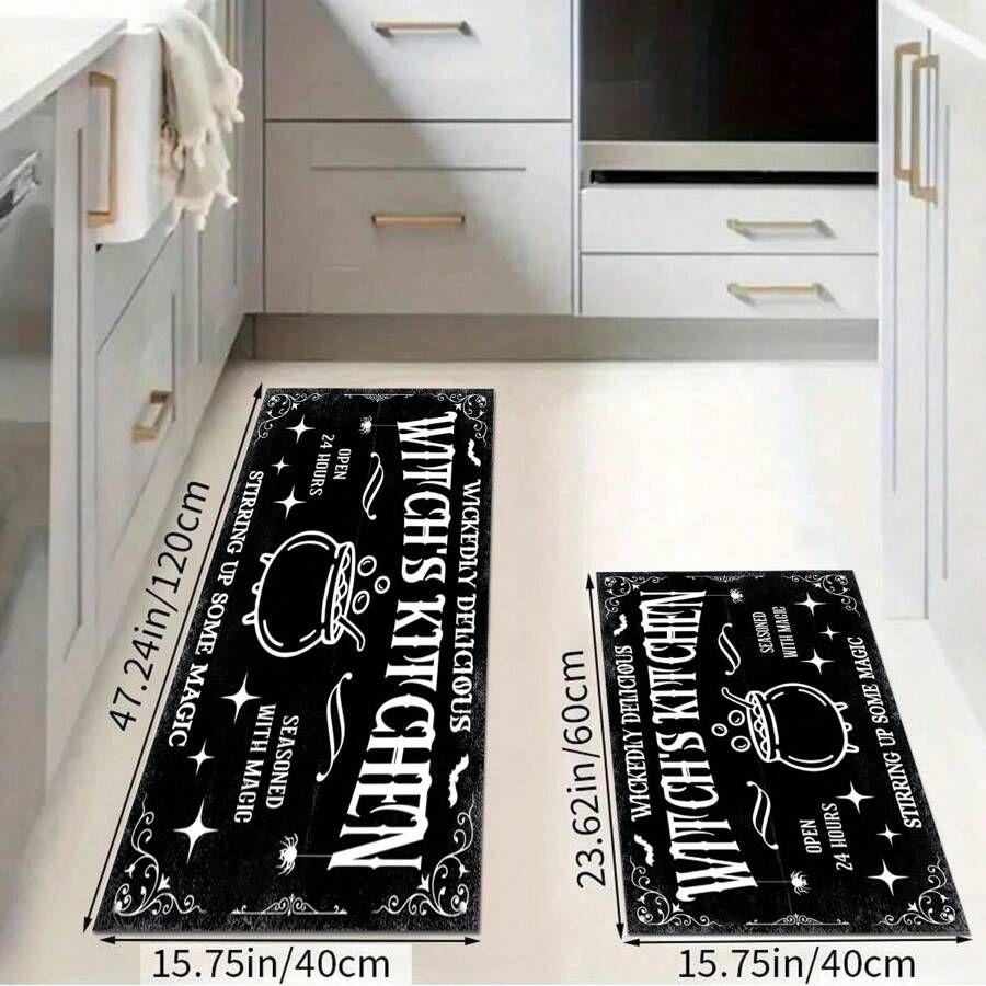 

1/2pcs Halloween Kitchen Rug Witch Gothic Non-Slip Door Mat Hallway Laundry Room Floor Mat Halloween Home Decor 1pc 40x60cm